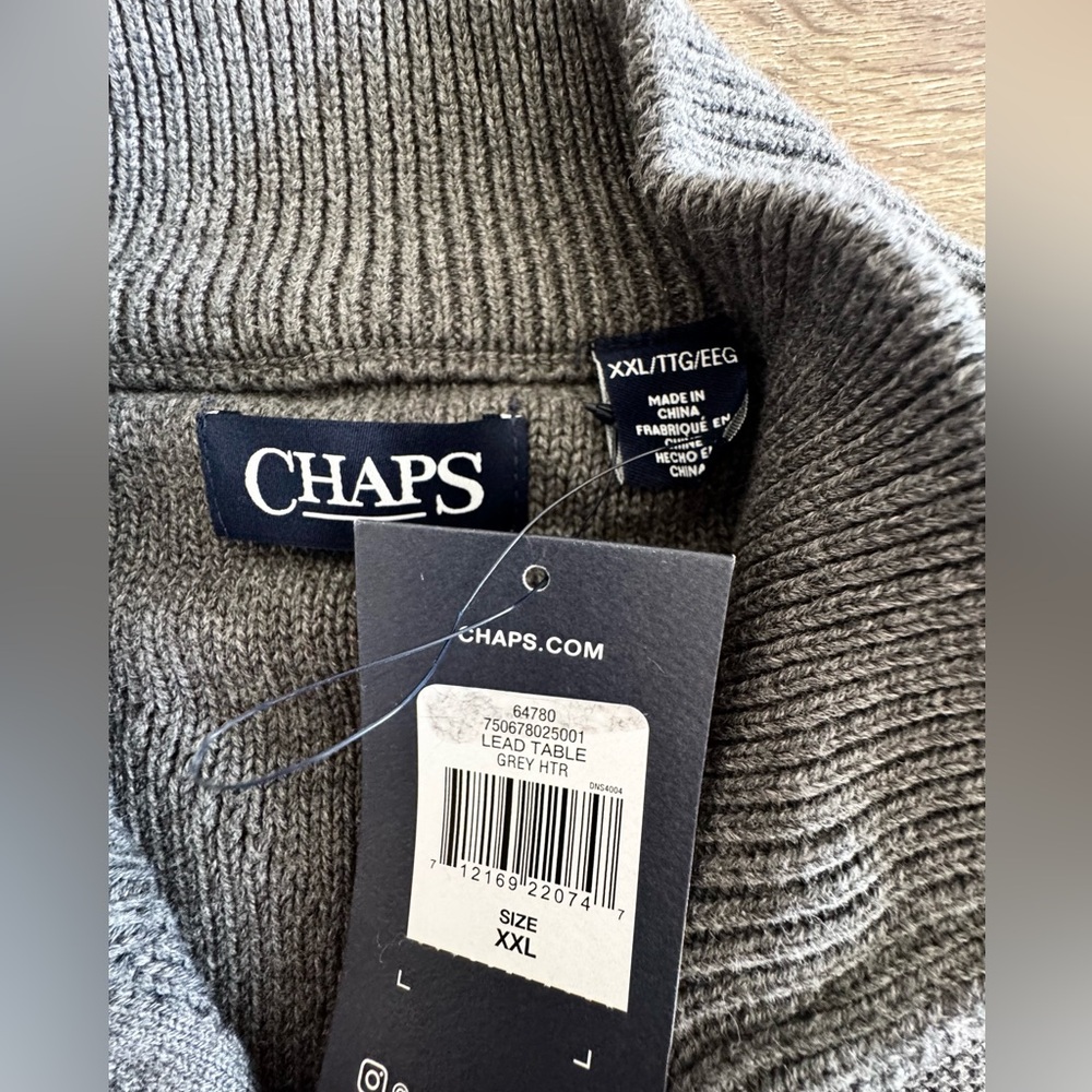 NWT Chaps Gray Quarter Zip Sweater - XXL - Picture 2 of 4